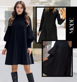 Marlene | Plus-Size Kleid mit Stehkragen und Laternenärmeln – Schwarz