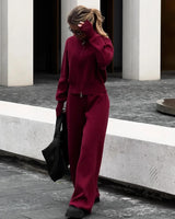 Soria | Damen Strick Set Jacke Mit Reißverschluss – Burgunderrot