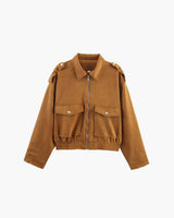 Naila | Suede Pilotjacke – Camel