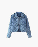 Rafaela | Kurze karierte Jeansjacke für Damen – Blau