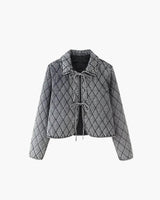 Rafaela | Kurze karierte Jeansjacke für Damen – Grau