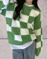Delilah - damen strickpullover mit karomuster – Grün