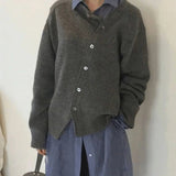 Asymmetrische Damen Strickjacke mit Knöpfen – Grau