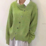 Asymmetrische Damen Strickjacke mit Knöpfen – Grün