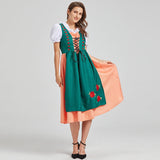 Damen Traditionelles Deutsches Midi Oktoberfest Dirndl Kleid – Grün / Pfirsich