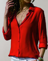 Marzia | Damen Lässig Hemd | Langarm – Rot