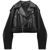 Damen Cropped Jacke | Kurz geschnittene Ausführung mit Gürtel – Schwarz