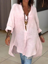 Sigrid | Damen Oversized Longbluse Hemdkragen Langarm – Rosa