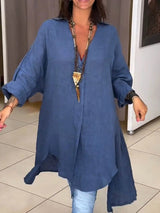 Sigrid | Damen Oversized Longbluse Hemdkragen Langarm – Dunkel Blau