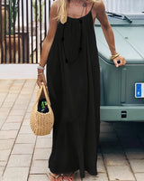 Sigrid | Damen Trägerkleid Maxikleid Sommerkleid – Schwarz