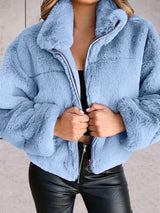 Cosyfaux – warme und kuschelige kunstpelzjacke mit reißverschluss – Blau