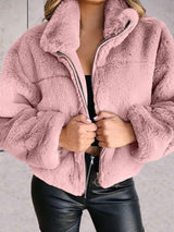 Cosyfaux – warme und kuschelige kunstpelzjacke mit reißverschluss – Rosa