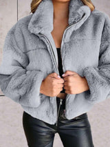 Cosyfaux – warme und kuschelige kunstpelzjacke mit reißverschluss – Grau