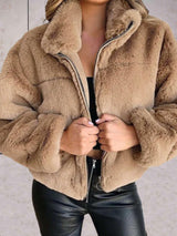 Cosyfaux – warme und kuschelige kunstpelzjacke mit reißverschluss – Khaki