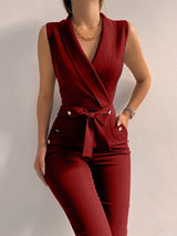 Thais - Eleganter Langer Jumpsuit für stilbewusste Damen – Weinrot