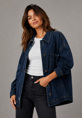 Oversize-Jeanshemd mit Vordertasche – Nadja – Marineblau