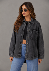 Oversize-Jeanshemd mit Vordertasche – Nadja – Grau