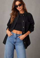 Oversize-Jeanshemd mit Vordertasche – Nadja – Schwarz