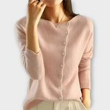 Paige – Weicher Cardigan mit asymmetrischer Knopfleiste – Hellrosa