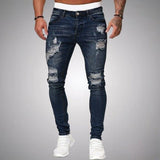 Herren Jeans Zerrissen Slim Fit | Atmungsaktiv Hose – Dunkelblau