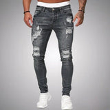 Herren Jeans Zerrissen Slim Fit | Atmungsaktiv Hose – Grau