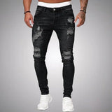 Herren Jeans Zerrissen Slim Fit | Atmungsaktiv Hose – Schwarz