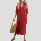 Solveig | Damen Midikleid mit V-Ausschnitt Relaxed Fit – Rot