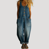Solvita | Damen Weite Jeans Latzhose Ärmellos – Blau