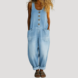 Solvita | Damen Weite Jeans Latzhose Ärmellos – Hellblau