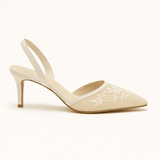 Mira - Slingback High Heels mit floraler Stickerei – Silber