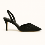Mira - Slingback High Heels mit floraler Stickerei – Schwarz