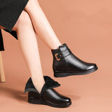 Reanna - orthopädische Lederstiefel für Damen – Schwarz + schwarze Baumwolle