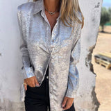 Rosalie | Elegante Bluse mit umgeschlagenem Kragen – Silber