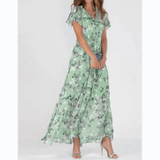 Amélie – Sommerliches, formelles Blumen-Maxikleid für elegante Anlässe – Grün