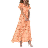 Amélie – Sommerliches, formelles Blumen-Maxikleid für elegante Anlässe – Orange