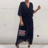 Amanda - Elegantes Kleid mit V-Ausschnitt – Schwarz