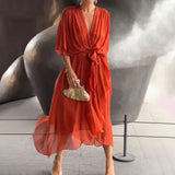 Amanda - Elegantes Kleid mit V-Ausschnitt – Orange
