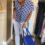 Naskia – Kurzärmelige Bluse Mit V-Ausschnitt – Blau
