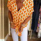 Naskia – Kurzärmelige Bluse Mit V-Ausschnitt – Orange
