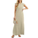 Maliya - Ärmelloses lässiges Maxikleid – Khaki
