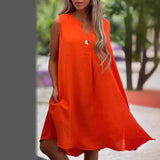 Elsie - Ärmelloses V-Ausschnitt Kleid – Orange