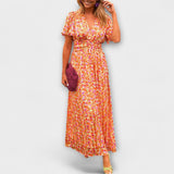 Elsie - Zeitloses V-Ausschnitt Kleid – Orange
