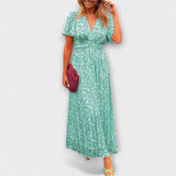 Elsie - Zeitloses V-Ausschnitt Kleid – Grün