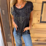 Rayane - Kurzarm T-Shirt Mit Heißem Aufdruck – Schwarz