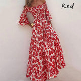 Langes Kleid mit offenen Schultern und Blumenmuster – Eleganz und sommerliche Frische – Rot