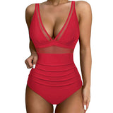 🩱Heißer Verkauf 49% OFF👙Mesh Bauch Kontrolle Badeanzug – Rot