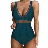 🩱Heißer Verkauf 49% OFF👙Mesh Bauch Kontrolle Badeanzug – Blau
