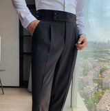 GiulioFontana | Einfarbige Gerade Casual Hose – Schwarz