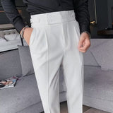 GiulioFontana | Einfarbige Gerade Casual Hose – Weiß