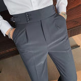 GiulioFontana | Einfarbige Gerade Casual Hose – Dunkelgrau